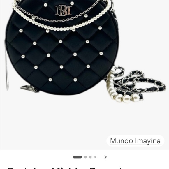 Badgley Mischka Black Quilted Mini Bag with Pearl and Gold Chain - Picture 7 of 8